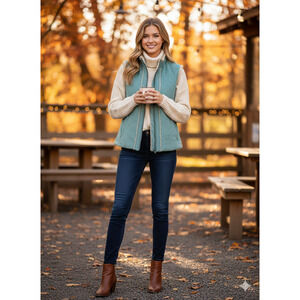 Woolrich Sherpa Vest Women Large Vintage‎ Y2K Winter Turquoise Cozy Retro Zip